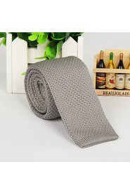 Classic Light Gray Men Knitted Necktie Flat Narrow Adult Tie