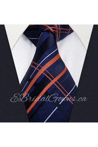 Tartan Silk Mens Tie Neckties Blue Navy Checkered Silk Classic Long