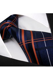 Tartan Silk Mens Tie Neckties Blue Navy Checkered Silk Classic Long