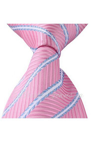 Pink White Striped Classic Jacquard Woven Silk Men Necktie