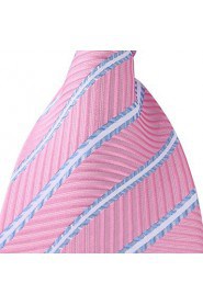 Pink White Striped Classic Jacquard Woven Silk Men Necktie