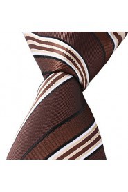 Classic Coffee White Jacquard Woven Silk Men Necktie Tie