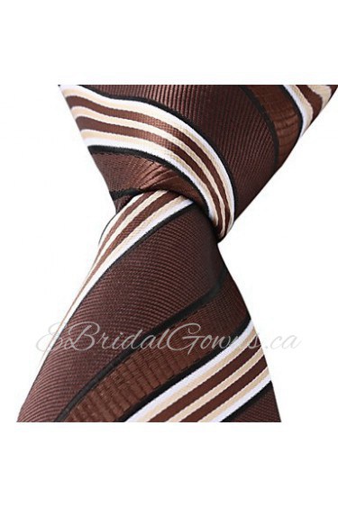 Classic Coffee White Jacquard Woven Silk Men Necktie Tie