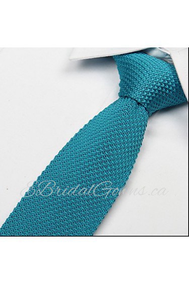 New Lake Blue Flat Polyester Silk Knitted Adult Tie Necktie