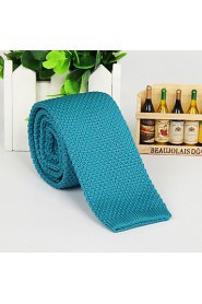 New Lake Blue Flat Polyester Silk Knitted Adult Tie Necktie