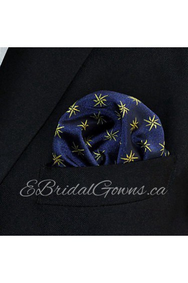 Men's Pocket Square Navy Blue Floral 100% Silk Wedding Business