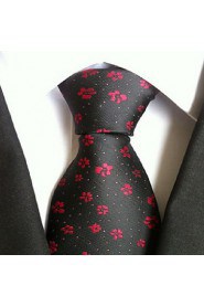 Men Wedding Cocktail Necktie At Work Black Red Flower Tie