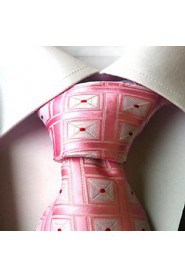 Men Wedding Cocktail Necktie At Work Pink White Tie