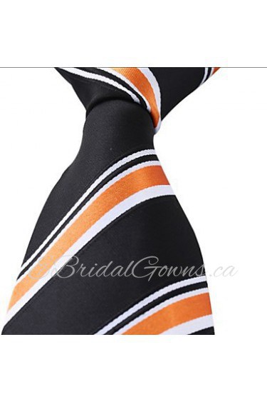 Black White Orange Stripes Men Leisure Silk Jacquard Necktie