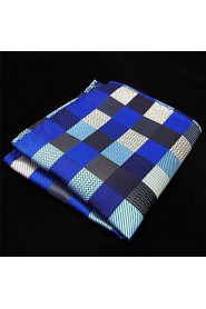 Men's Pocket Square Checked Blue 100% Silk Business