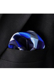 Men's Pocket Square Checked Blue 100% Silk Business