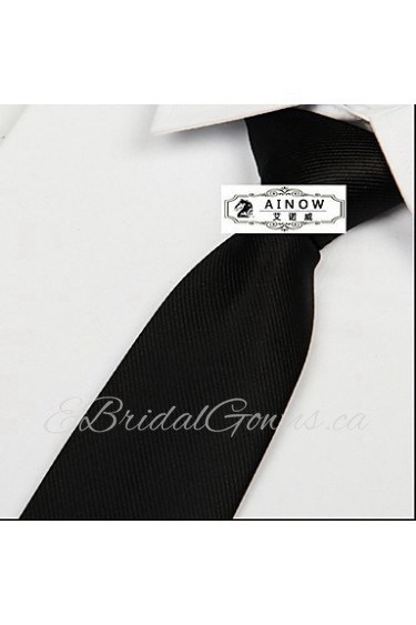 Solid Black Polyester Silk Arrow Jacquard Twill Tie Necktie