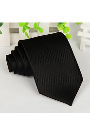 Solid Black Polyester Silk Arrow Jacquard Twill Tie Necktie