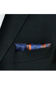 Men's Pocket Square Navy Blue Stripes Solid 100% Silk Wedding Business