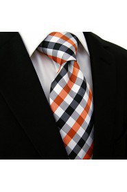 Men's Tie Checked Orange Multicolor 100% Silk Business