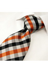 Men's Tie Checked Orange Multicolor 100% Silk Business