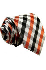 Men's Tie Checked Orange Multicolor 100% Silk Business