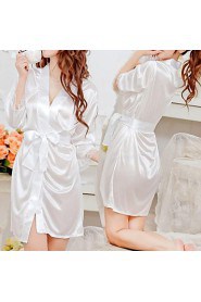 Black White Satin Robe Women's Night Sleepwear