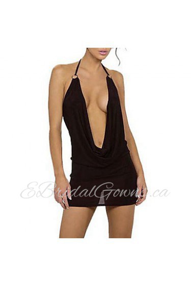 Deep V-Neck Sexy Black Polyester Holiday Costume