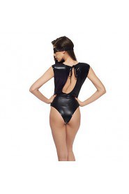 Women's Hollow Out Leather PVC Jumpsuit Bondage Clubwear