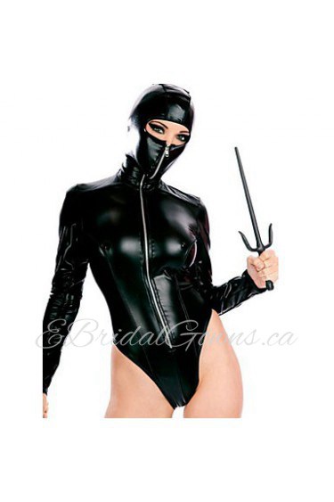 Women's With Mask Hat Leather Catsuit