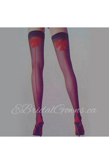 Red Bowknot Black Nylon Women's Halloween Stockings