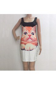 Cute Kitten White Skater Dress Night Club Uniform