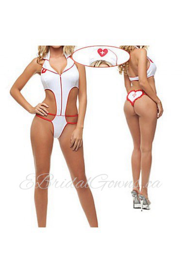 Hot Girl White Polyester Leotard Nurse Suit (2 Pieces)