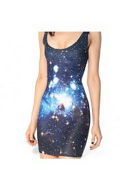 Galaxy Blue Stars Skater Dress Night Club Uniform