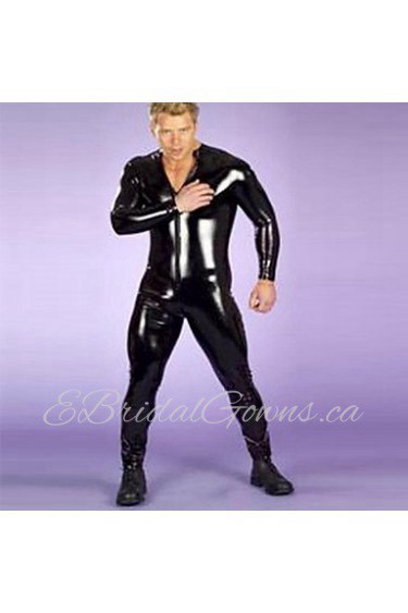 Men's Boxer Full Body Tights Black PU Leather Sexy Uniforms