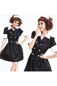 Fashionable Girl Black Cotton Blended Maid Uniform