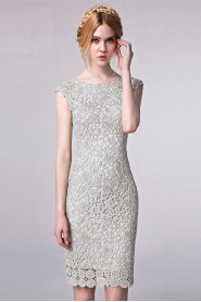 Scoop Sheath / Column Cocktail Party / Prom Dress Hollow Out Lace Knee-length