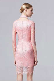 3/4 Length Sleeve Lace Satin Halter Evening Dress Mini / Short Cocktail Party / Prom Dress with Paillettes