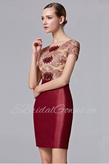 Scoop Sheath / Column Knee-length Cocktail Party / Prom Dress Evening Dress with Crystal / Embroidery