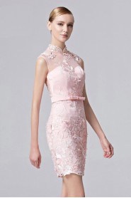 High Neck Mini / Short Sheath / Column Cocktail Party / Prom Dress with Embroidery