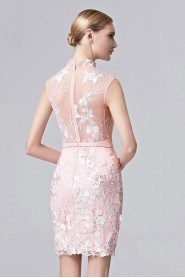 High Neck Mini / Short Sheath / Column Cocktail Party / Prom Dress with Embroidery