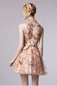 A-line High Neck Satin Hollow Out Cocktail Party / Prom Dress Mini / Short Evening Dress