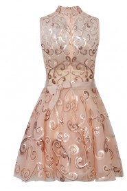 A-line High Neck Satin Hollow Out Cocktail Party / Prom Dress Mini / Short Evening Dress