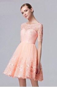 A-line Scoop Knee-length Cocktail Party / Prom Dress with Embroidery