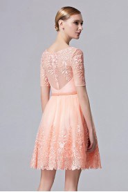 A-line Scoop Knee-length Cocktail Party / Prom Dress with Embroidery