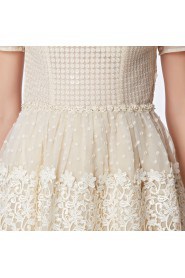 Short Sleeve Hollow Out Lace Scoop Cocktail Party / Prom Dress