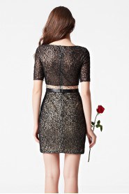 Lace Hollow Out Scoop Cocktail Party / Prom Dress Mini / Short Evening Dress with Crystal