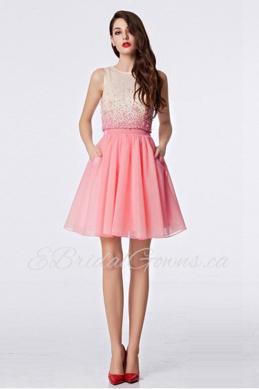 A-line Scoop Cocktail Party / Prom Dress with Pearl