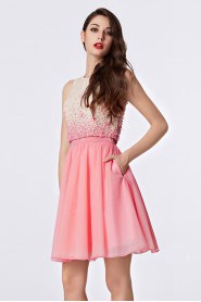 A-line Scoop Cocktail Party / Prom Dress with Pearl