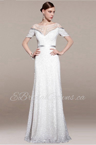 V-Neck Hollow Out Evening Dress Floor-length Sheath / Column with Paillettes