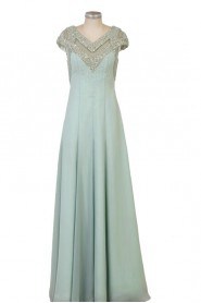 V-neck Evening Dress Floor-length Sheath / Column with Beading