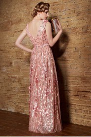 V-Neck Evening Dress Floor-length with Paillettes