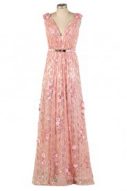 V-Neck Evening Dress Floor-length with Paillettes