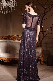 Half Sleeve Floor-length Scoop Evening Dress with Paillettes