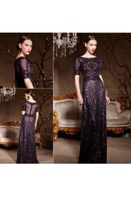 Half Sleeve Floor-length Scoop Evening Dress with Paillettes